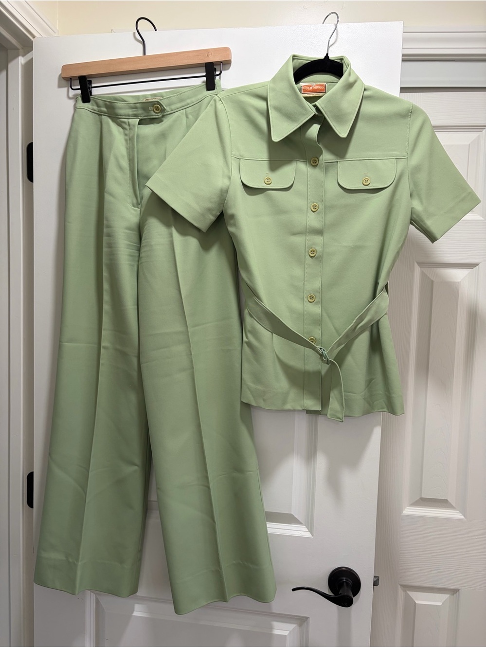 Vintage 70s Koret of California Green Safari Pant Suit Set Size 8 (Fits XS/S)